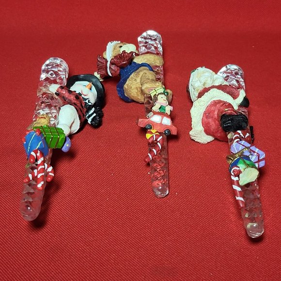 VTG Snowman Santa Bear Climbing Icicle Glass Christmas Ornament set of 3 - Picture 9 of 13